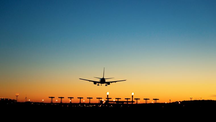 airplane at sunset